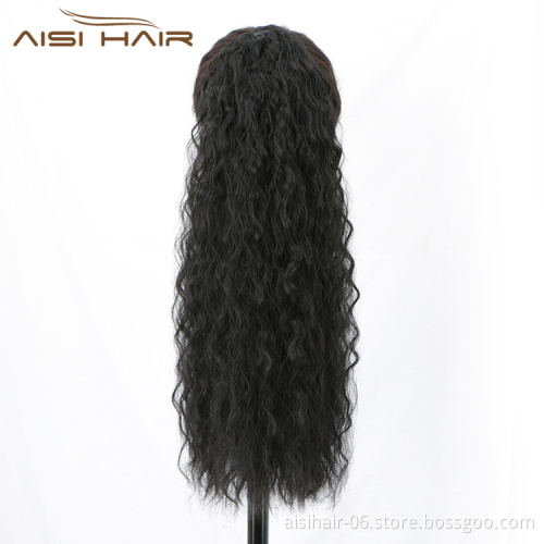 Aisi Hair Best Quality Afro Curly Kinky Black Color Sexy Ponytail For Black Women Drawstring Synthetic Ponytail Hair Extension